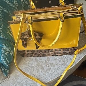 Yellow and Leopard Print Women's Bag